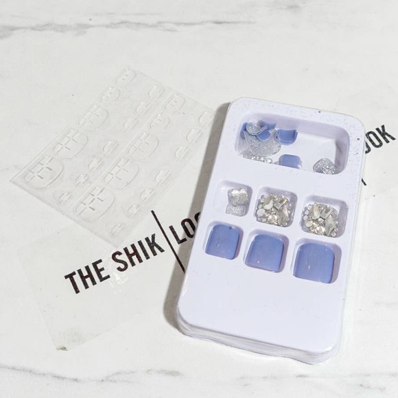 Blue Full Cover Crystal Press On Toe Nails - 24 Pieces - Picture 2 of 7